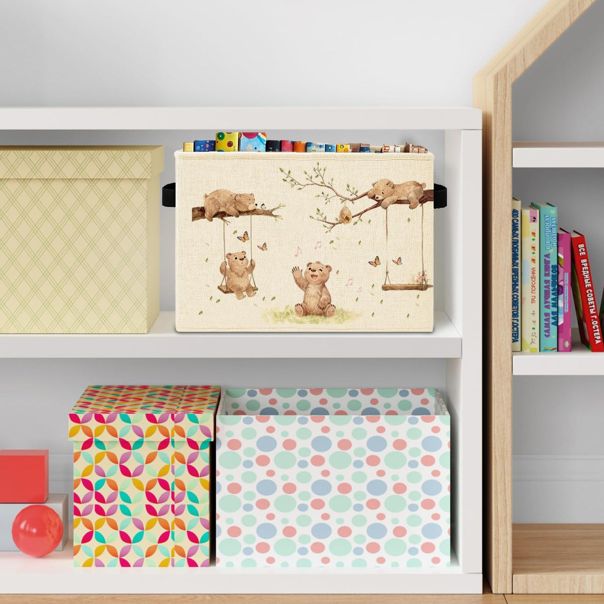 Bear Boy Nursery Storage Bins Box with Handles, Thank Heaven for Little Boys Laundry Basket Hamper Collapsible Clothes Toys Organizer for Toddler Kids Room Playroom Bathroom