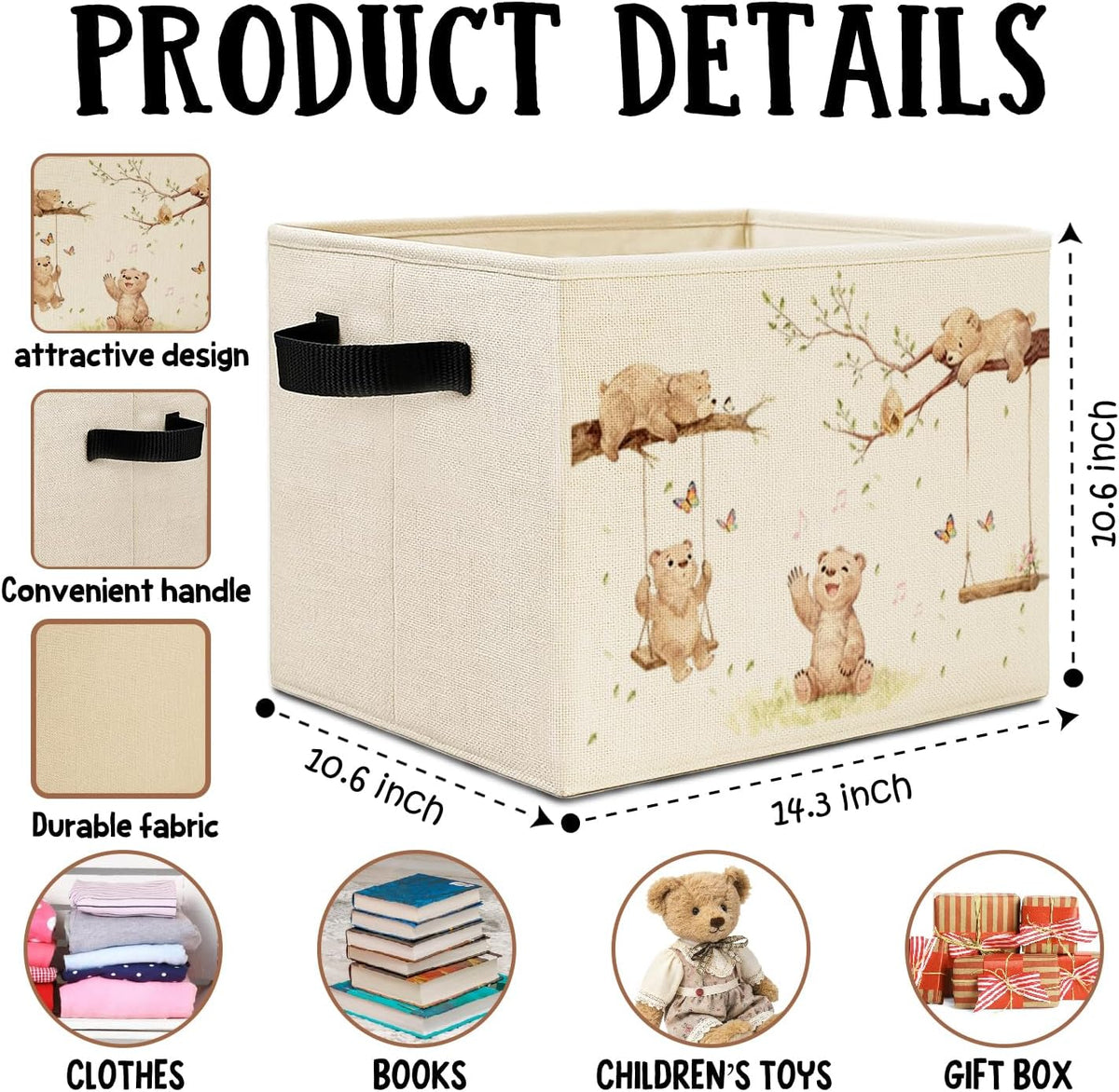 Bear Boy Nursery Storage Bins Box with Handles, Thank Heaven for Little Boys Laundry Basket Hamper Collapsible Clothes Toys Organizer for Toddler Kids Room Playroom Bathroom