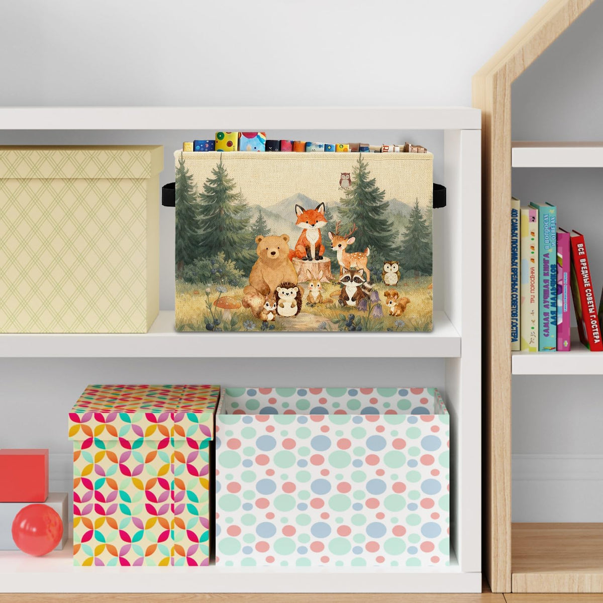 Bear Boy Nursery Storage Bins Box with Handles, Thank Heaven for Little Boys Laundry Basket Hamper Collapsible Clothes Toys Organizer for Toddler Kids Room Playroom Bathroom