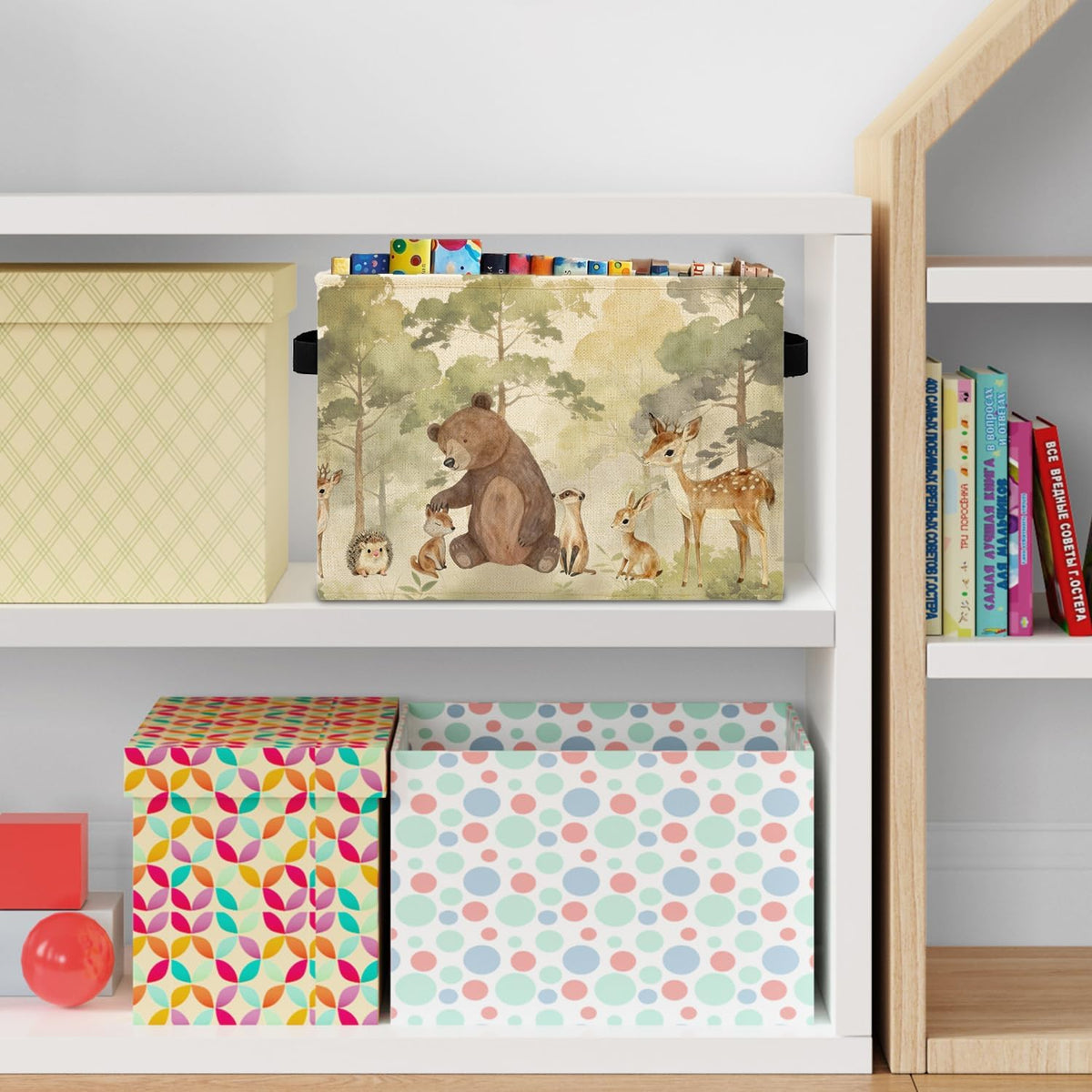 Bear Boy Nursery Storage Bins Box with Handles, Thank Heaven for Little Boys Laundry Basket Hamper Collapsible Clothes Toys Organizer for Toddler Kids Room Playroom Bathroom