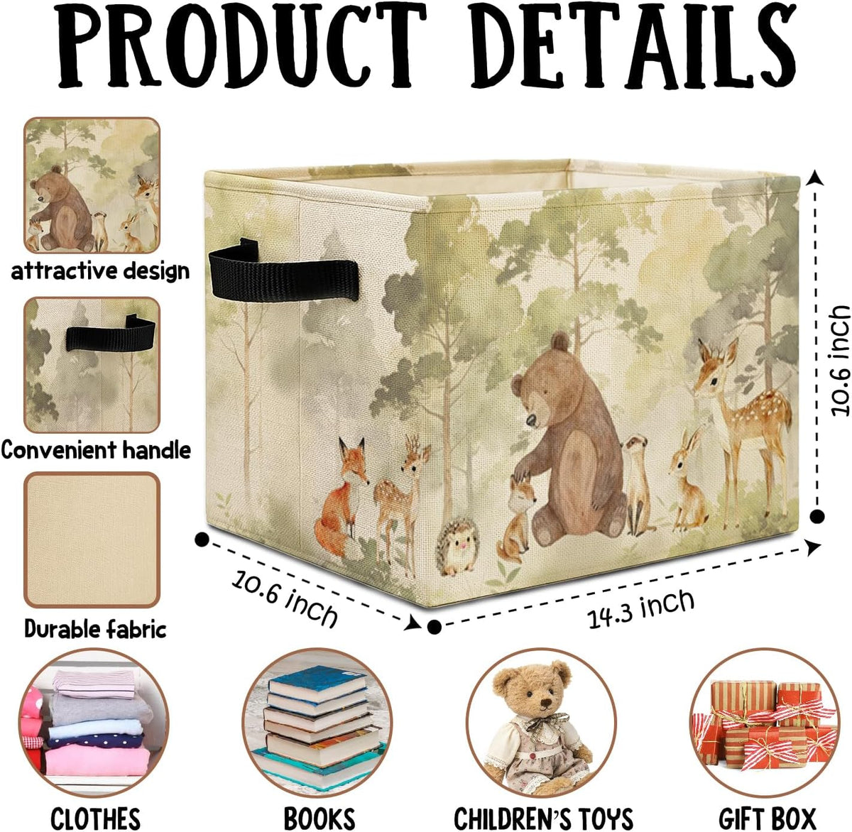 Bear Boy Nursery Storage Bins Box with Handles, Thank Heaven for Little Boys Laundry Basket Hamper Collapsible Clothes Toys Organizer for Toddler Kids Room Playroom Bathroom