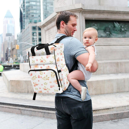 Diaper Bag Backpack, Multifunction Travel Bag for Moms Dads, Baby Changing Bag with Insulted Pockets, Stroller Straps and Side Bottle Pockets Delicate Floral Pattern