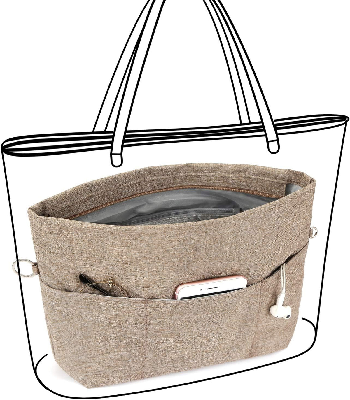 Purse Organizer Insert for Handbags,Tote Bag Organizer Insert with Zipper Bag,Premium Handbag Organizer Inside Liner for Women
