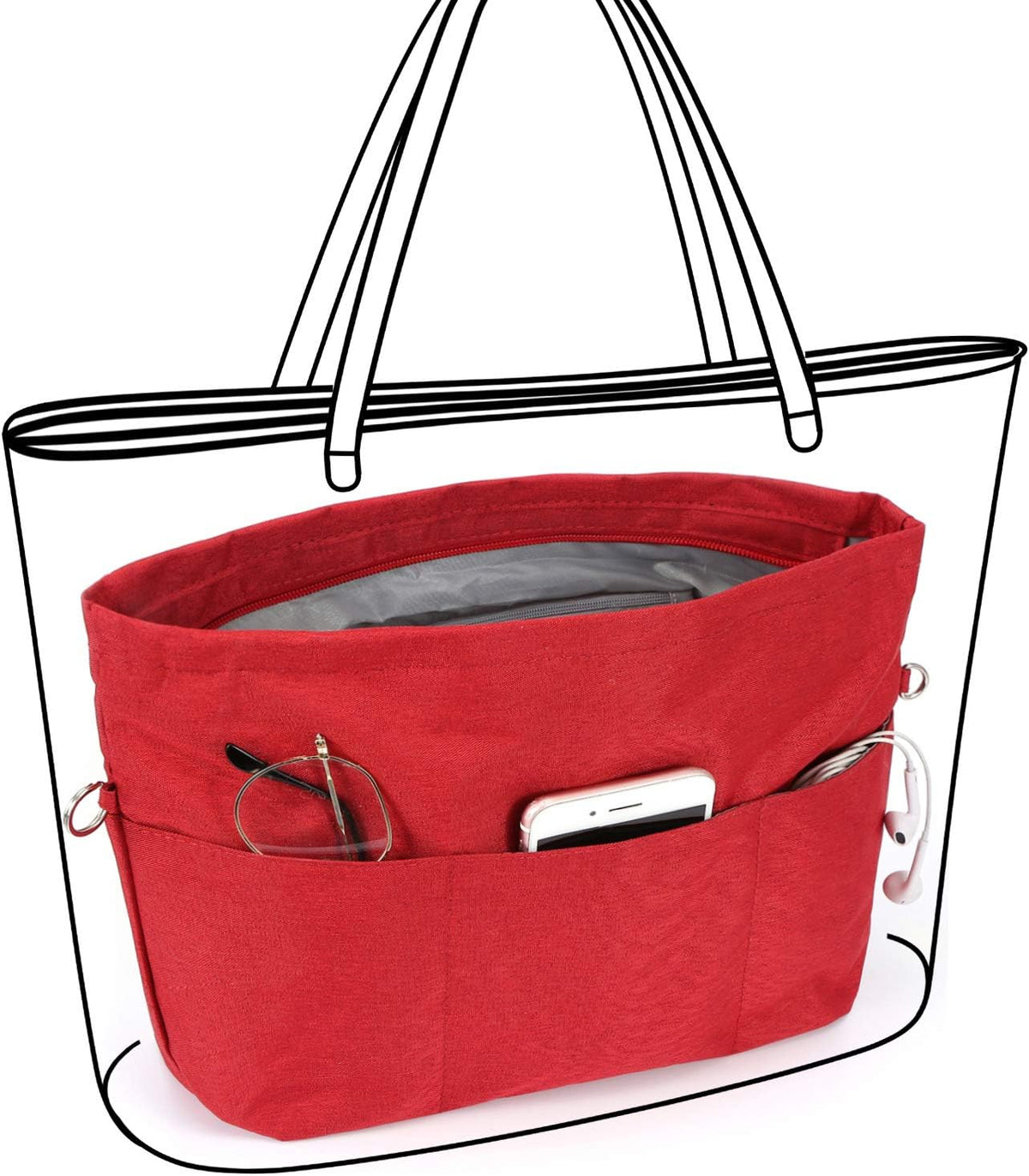 Purse Organizer Insert for Handbags,Tote Bag Organizer Insert with Zipper Bag,Premium Handbag Organizer Inside Liner for Women
