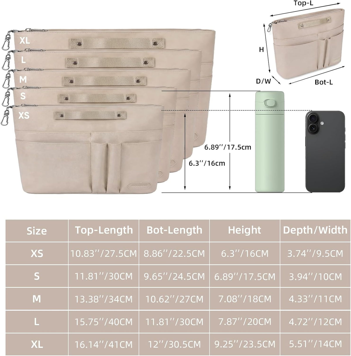 Purse Organizer Insert for Handbags,Tote Bag Organizer Insert with Zipper Bag,Premium Handbag Organizer Inside Liner for Women