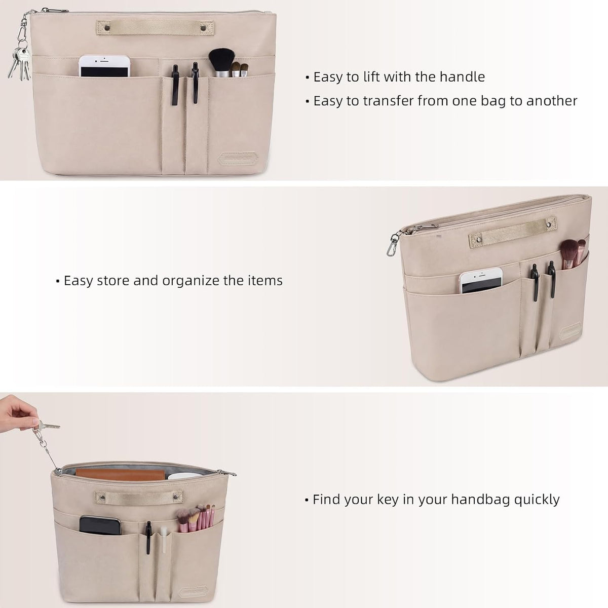 Purse Organizer Insert for Handbags,Tote Bag Organizer Insert with Zipper Bag,Premium Handbag Organizer Inside Liner for Women