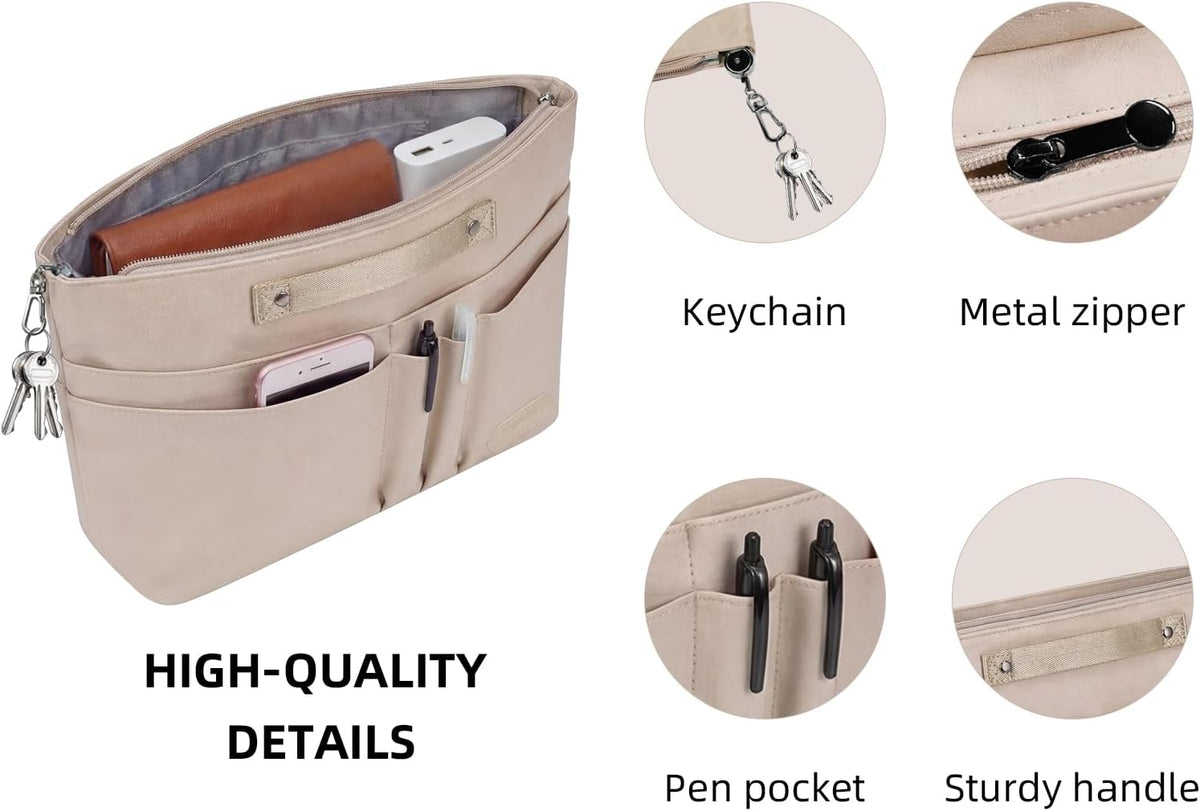 Purse Organizer Insert for Handbags,Tote Bag Organizer Insert with Zipper Bag,Premium Handbag Organizer Inside Liner for Women