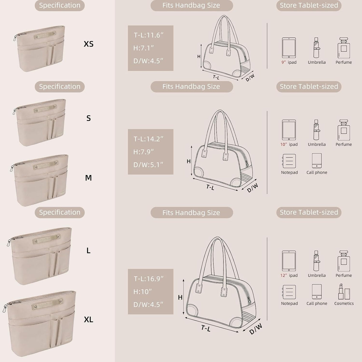 Purse Organizer Insert for Handbags,Tote Bag Organizer Insert with Zipper Bag,Premium Handbag Organizer Inside Liner for Women