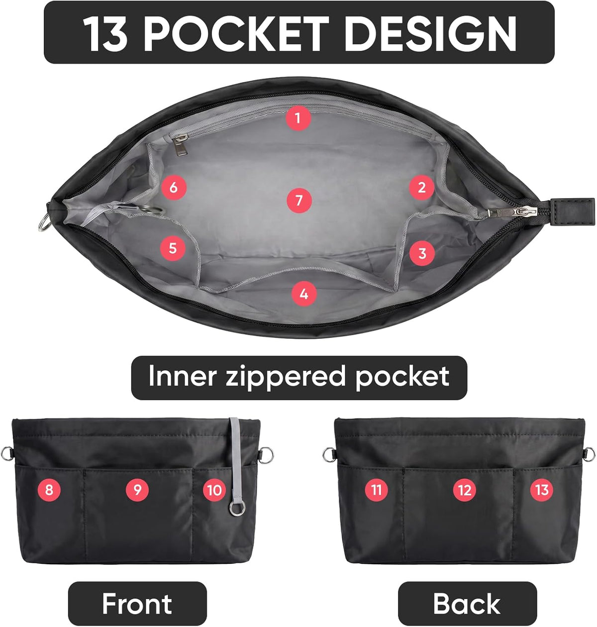 Purse Organizer Insert for Handbags,Tote Bag Organizer Insert with Zipper Bag,Premium Handbag Organizer Inside Liner for Women