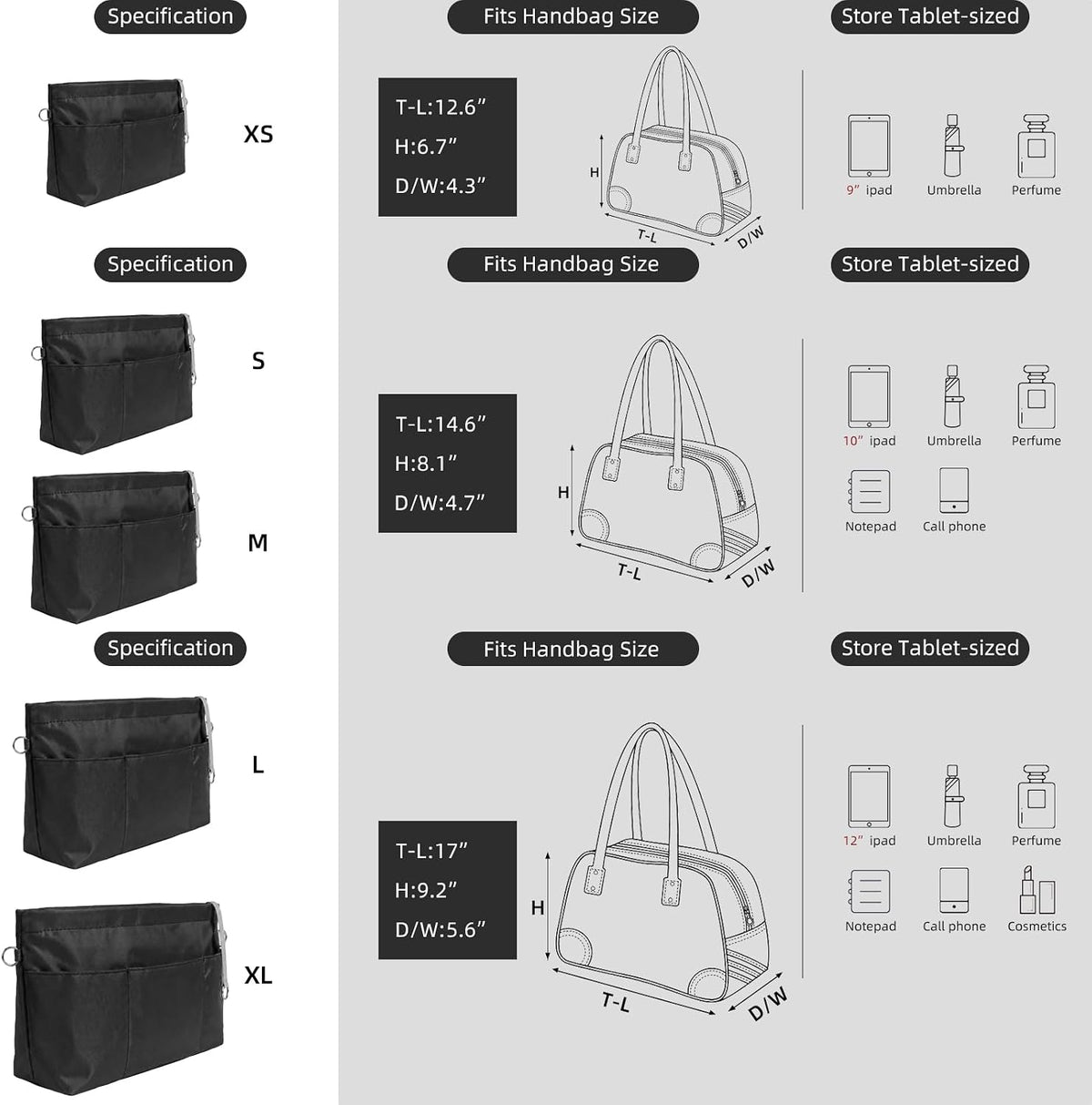 Purse Organizer Insert for Handbags,Tote Bag Organizer Insert with Zipper Bag,Premium Handbag Organizer Inside Liner for Women