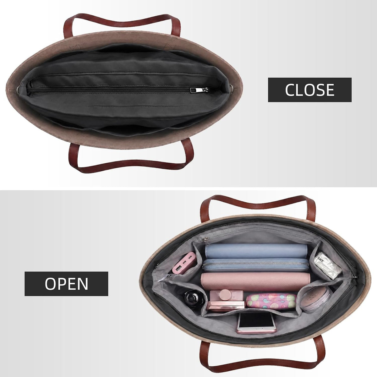 Purse Organizer Insert for Handbags,Tote Bag Organizer Insert with Zipper Bag,Premium Handbag Organizer Inside Liner for Women
