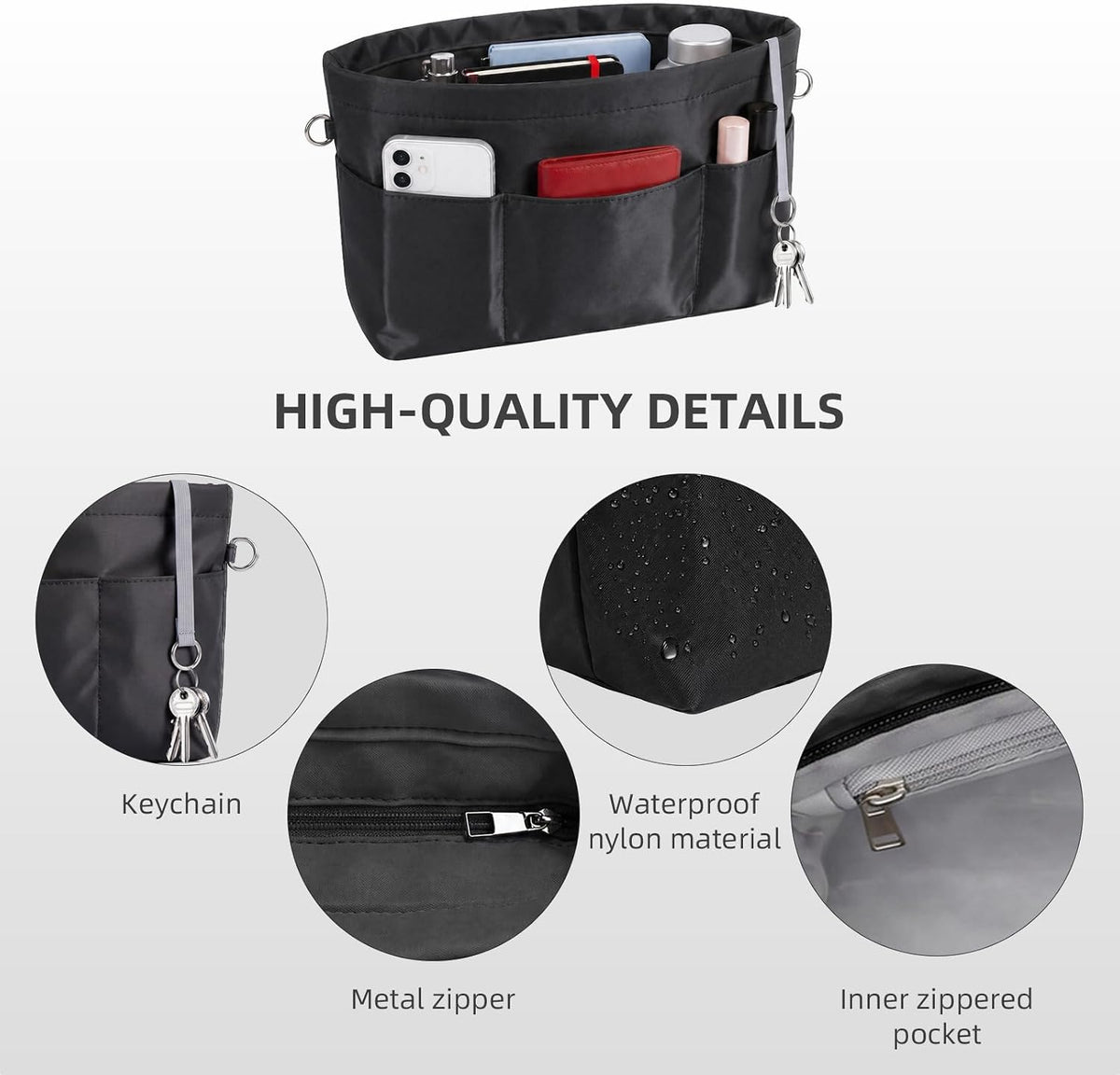Purse Organizer Insert for Handbags,Tote Bag Organizer Insert with Zipper Bag,Premium Handbag Organizer Inside Liner for Women