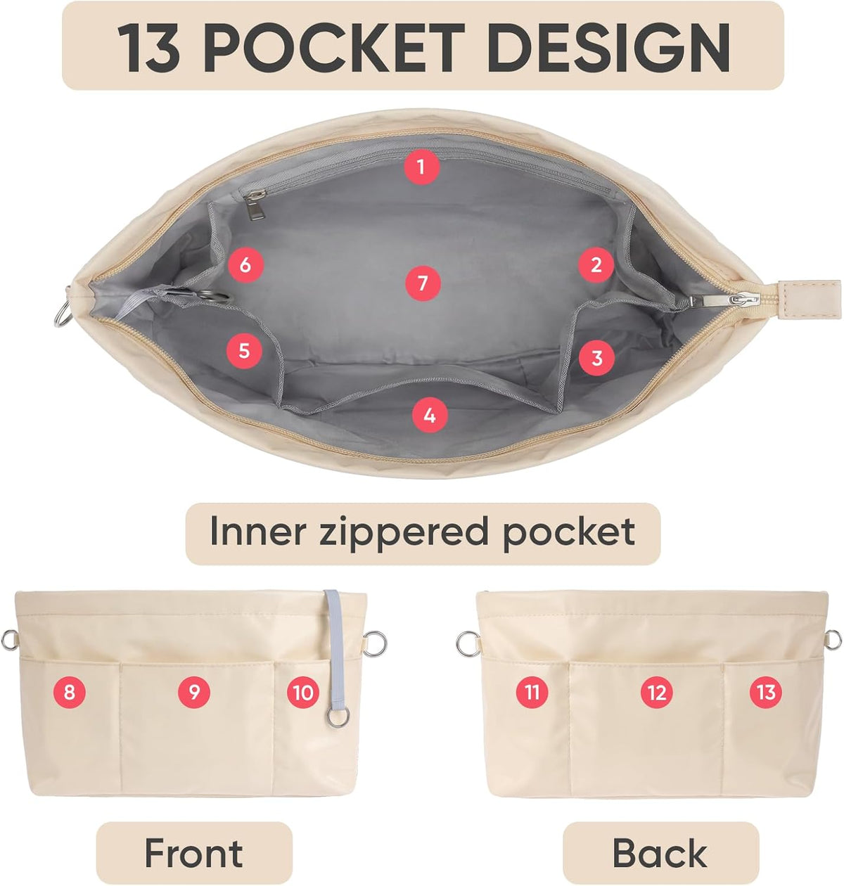 Purse Organizer Insert for Handbags,Tote Bag Organizer Insert with Zipper Bag,Premium Handbag Organizer Inside Liner for Women