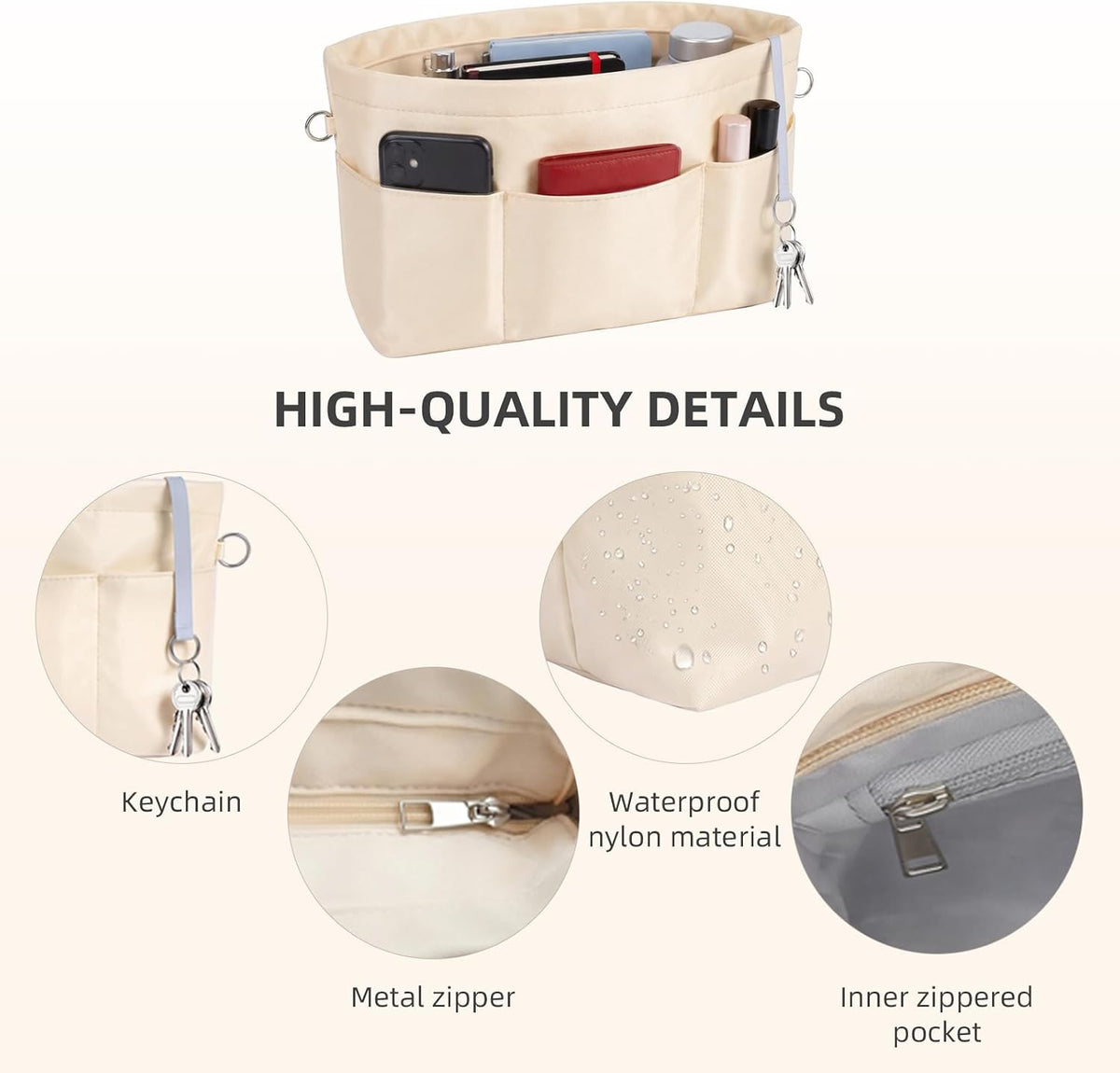 Purse Organizer Insert for Handbags,Tote Bag Organizer Insert with Zipper Bag,Premium Handbag Organizer Inside Liner for Women