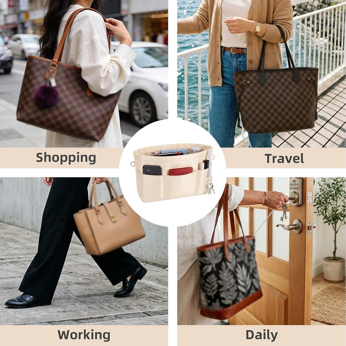 Purse Organizer Insert for Handbags,Tote Bag Organizer Insert with Zipper Bag,Premium Handbag Organizer Inside Liner for Women