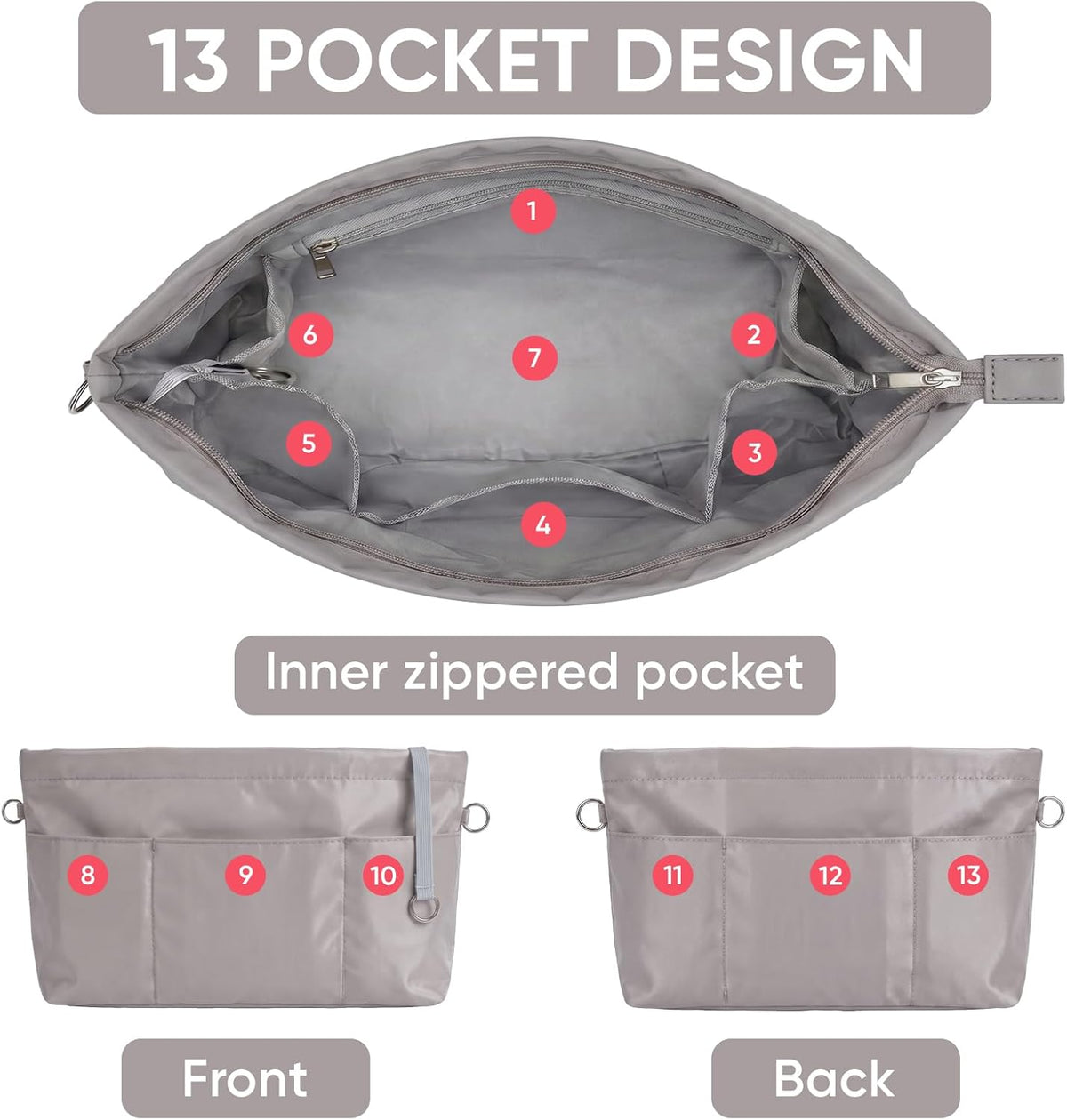 Purse Organizer Insert for Handbags,Tote Bag Organizer Insert with Zipper Bag,Premium Handbag Organizer Inside Liner for Women