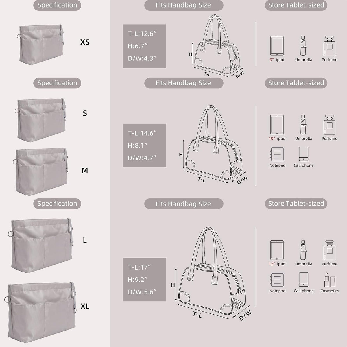 Purse Organizer Insert for Handbags,Tote Bag Organizer Insert with Zipper Bag,Premium Handbag Organizer Inside Liner for Women