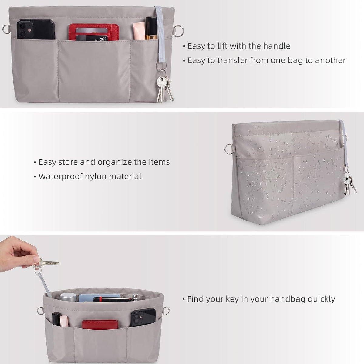 Purse Organizer Insert for Handbags,Tote Bag Organizer Insert with Zipper Bag,Premium Handbag Organizer Inside Liner for Women
