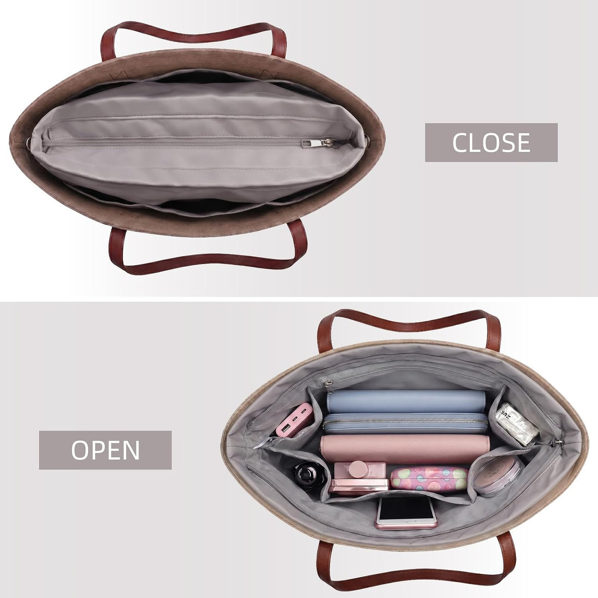 Purse Organizer Insert for Handbags,Tote Bag Organizer Insert with Zipper Bag,Premium Handbag Organizer Inside Liner for Women