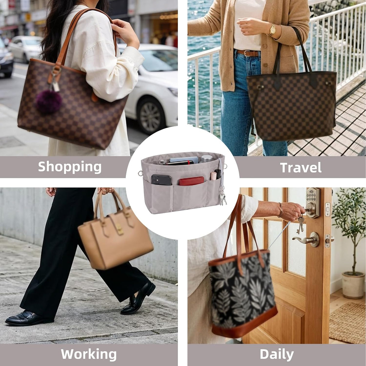 Purse Organizer Insert for Handbags,Tote Bag Organizer Insert with Zipper Bag,Premium Handbag Organizer Inside Liner for Women