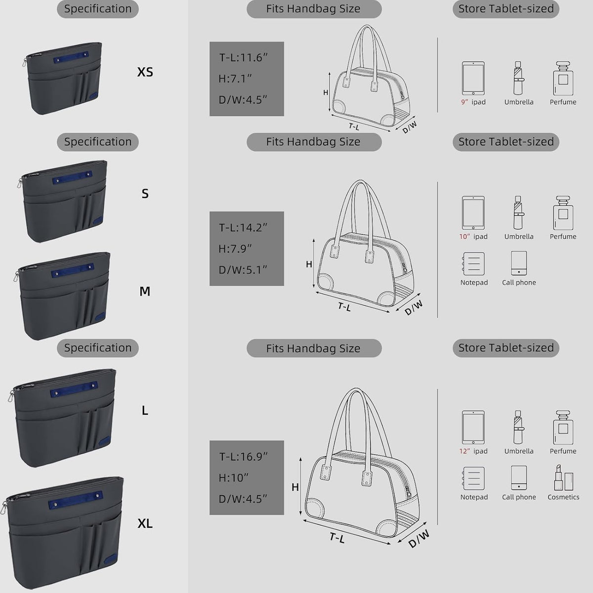 Purse Organizer Insert for Handbags,Tote Bag Organizer Insert with Zipper Bag,Premium Handbag Organizer Inside Liner for Women
