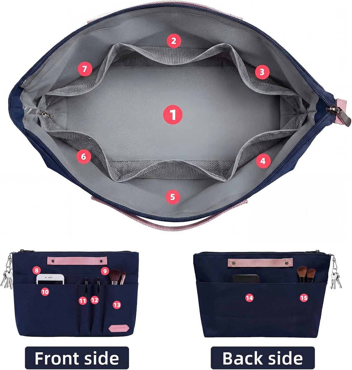 Purse Organizer Insert for Handbags,Tote Bag Organizer Insert with Zipper Bag,Premium Handbag Organizer Inside Liner for Women