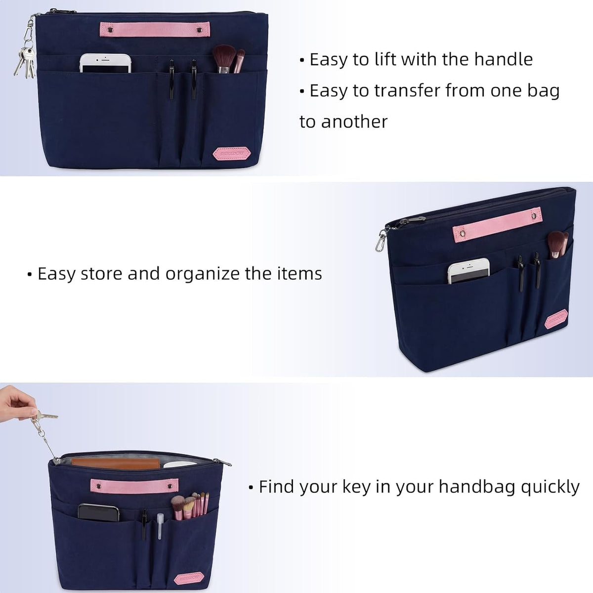 Purse Organizer Insert for Handbags,Tote Bag Organizer Insert with Zipper Bag,Premium Handbag Organizer Inside Liner for Women