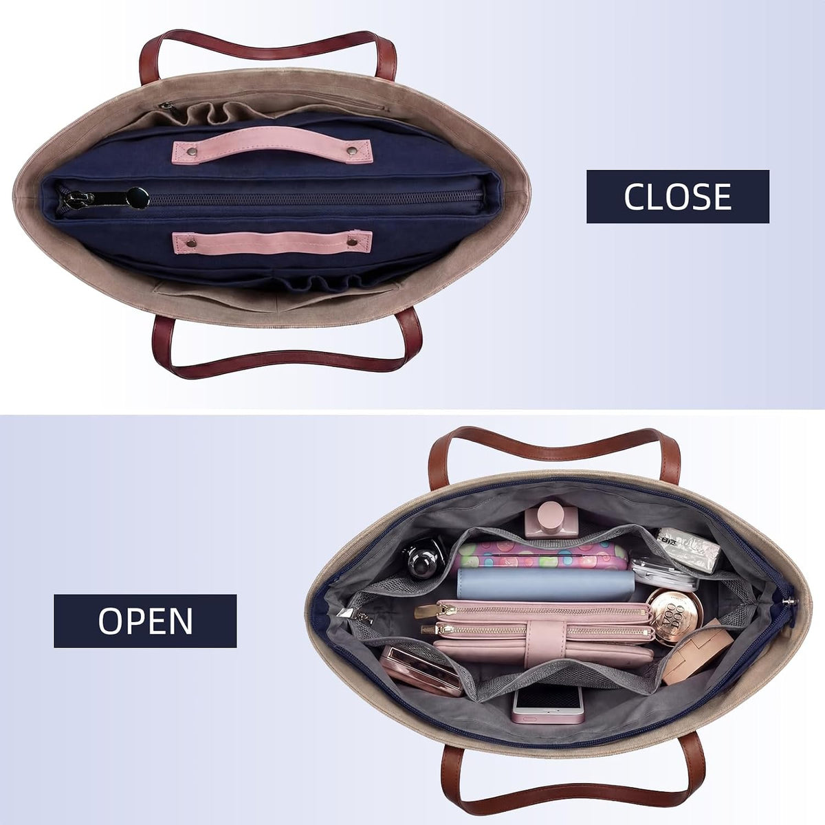 Purse Organizer Insert for Handbags,Tote Bag Organizer Insert with Zipper Bag,Premium Handbag Organizer Inside Liner for Women