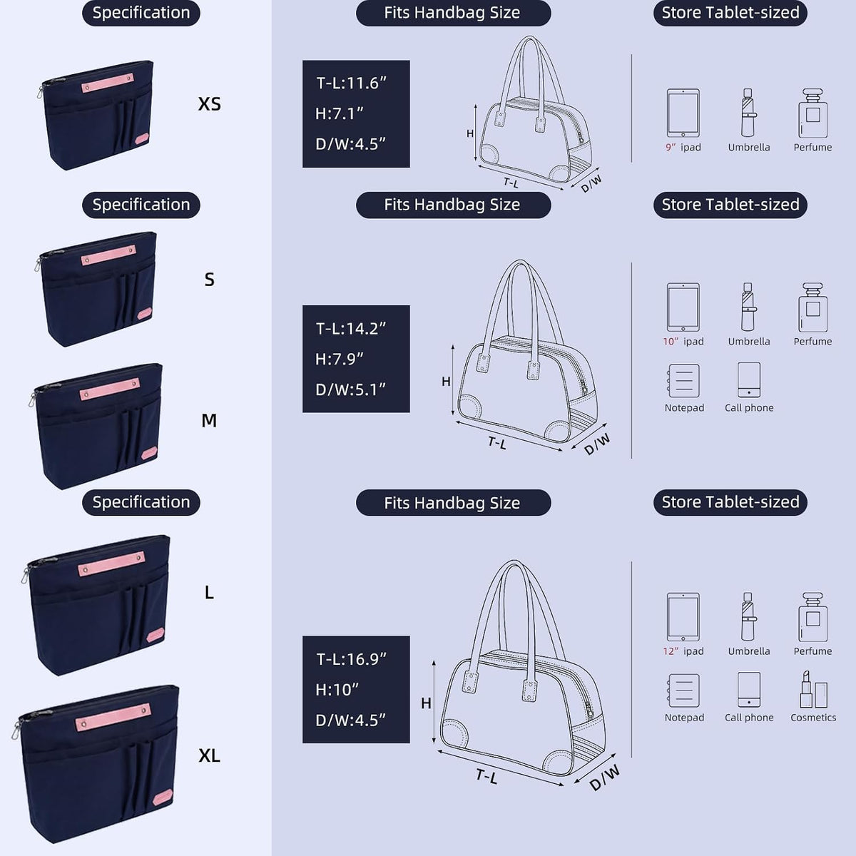 Purse Organizer Insert for Handbags,Tote Bag Organizer Insert with Zipper Bag,Premium Handbag Organizer Inside Liner for Women