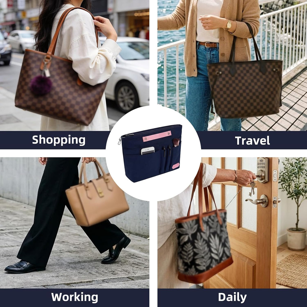 Purse Organizer Insert for Handbags,Tote Bag Organizer Insert with Zipper Bag,Premium Handbag Organizer Inside Liner for Women