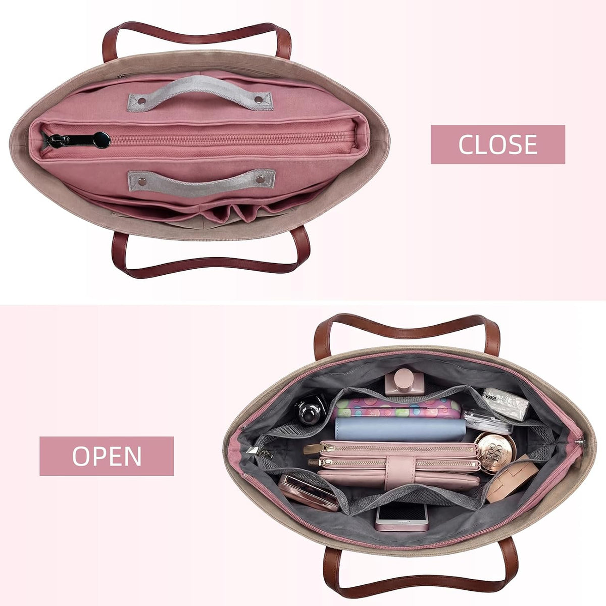 Purse Organizer Insert for Handbags,Tote Bag Organizer Insert with Zipper Bag,Premium Handbag Organizer Inside Liner for Women