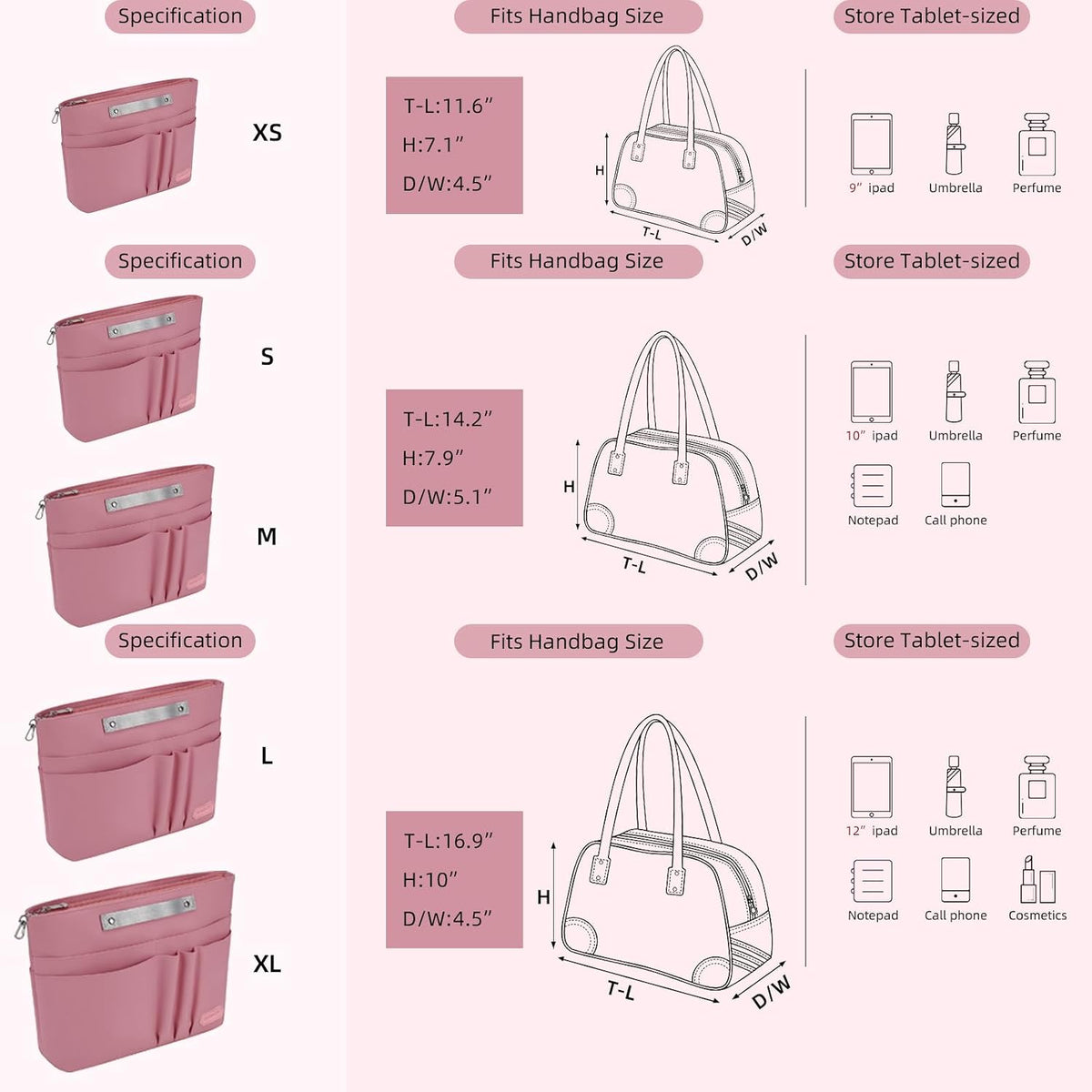 Purse Organizer Insert for Handbags,Tote Bag Organizer Insert with Zipper Bag,Premium Handbag Organizer Inside Liner for Women