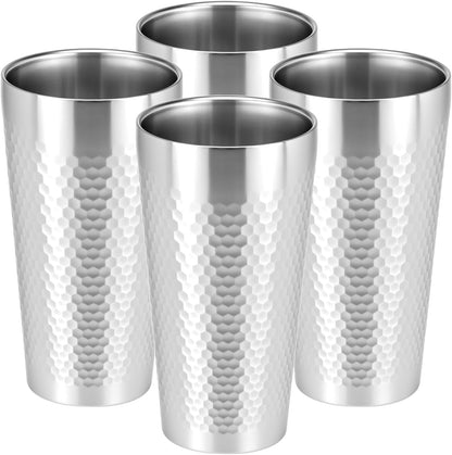 Stainless Steel Insulated Tumblers, 19 oz 4 Pack Stackable Water Tumblers, Double Wall Metal Cup, Diamond-Patterned