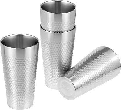 Stainless Steel Insulated Tumblers, 19 oz 4 Pack Stackable Water Tumblers, Double Wall Metal Cup, Diamond-Patterned