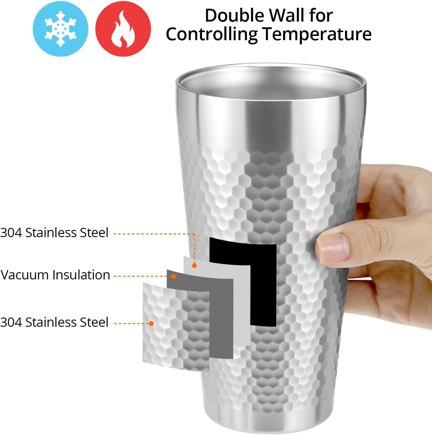 Stainless Steel Insulated Tumblers, 19 oz 4 Pack Stackable Water Tumblers, Double Wall Metal Cup, Diamond-Patterned