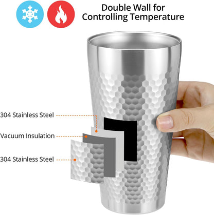 Stainless Steel Insulated Tumblers, 19 oz 4 Pack Stackable Water Tumblers, Double Wall Metal Cup, Diamond-Patterned