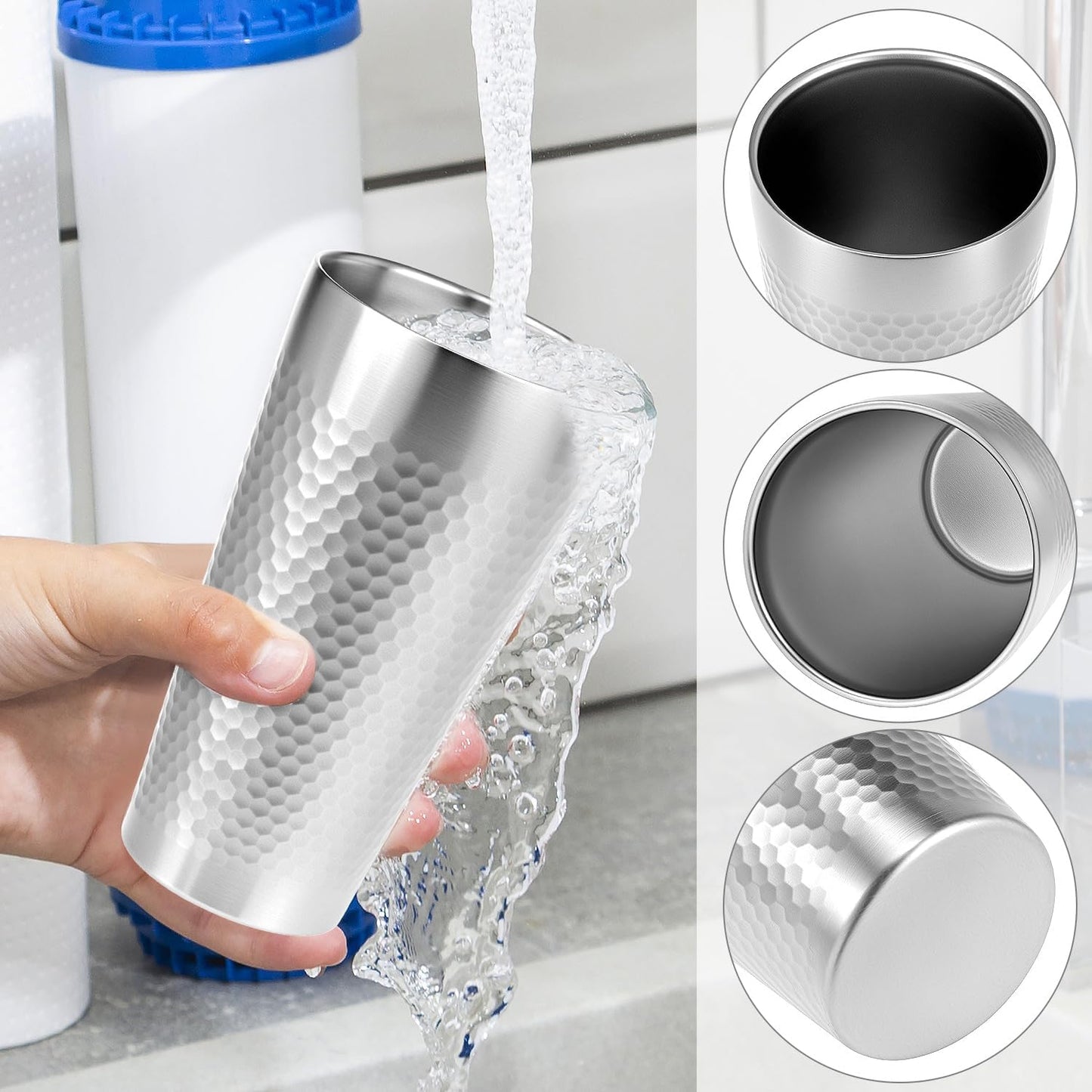 Stainless Steel Insulated Tumblers, 19 oz 4 Pack Stackable Water Tumblers, Double Wall Metal Cup, Diamond-Patterned
