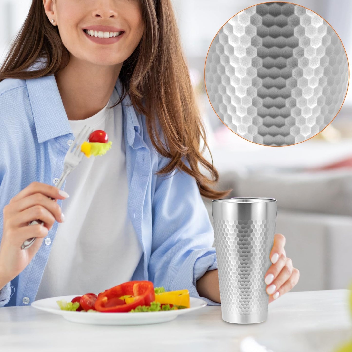 Stainless Steel Insulated Tumblers, 19 oz 4 Pack Stackable Water Tumblers, Double Wall Metal Cup, Diamond-Patterned