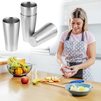Stainless Steel Insulated Tumblers, 19 oz 4 Pack Stackable Water Tumblers, Double Wall Metal Cup, Diamond-Patterned