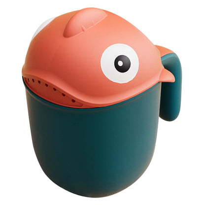Baby Bath Rinser Cup, Large Capacity Bath Cup for Rinsing Hair with 7-Hole Gentle Shower, Easy-Grip Cartoon Fish Design for Kids Time
