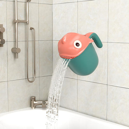 Baby Bath Rinser Cup, Large Capacity Bath Cup for Rinsing Hair with 7-Hole Gentle Shower, Easy-Grip Cartoon Fish Design for Kids Time
