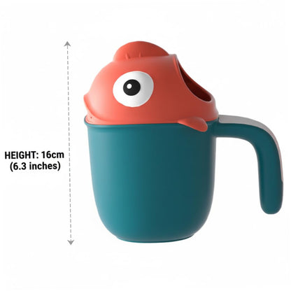 Baby Bath Rinser Cup, Large Capacity Bath Cup for Rinsing Hair with 7-Hole Gentle Shower, Easy-Grip Cartoon Fish Design for Kids Time