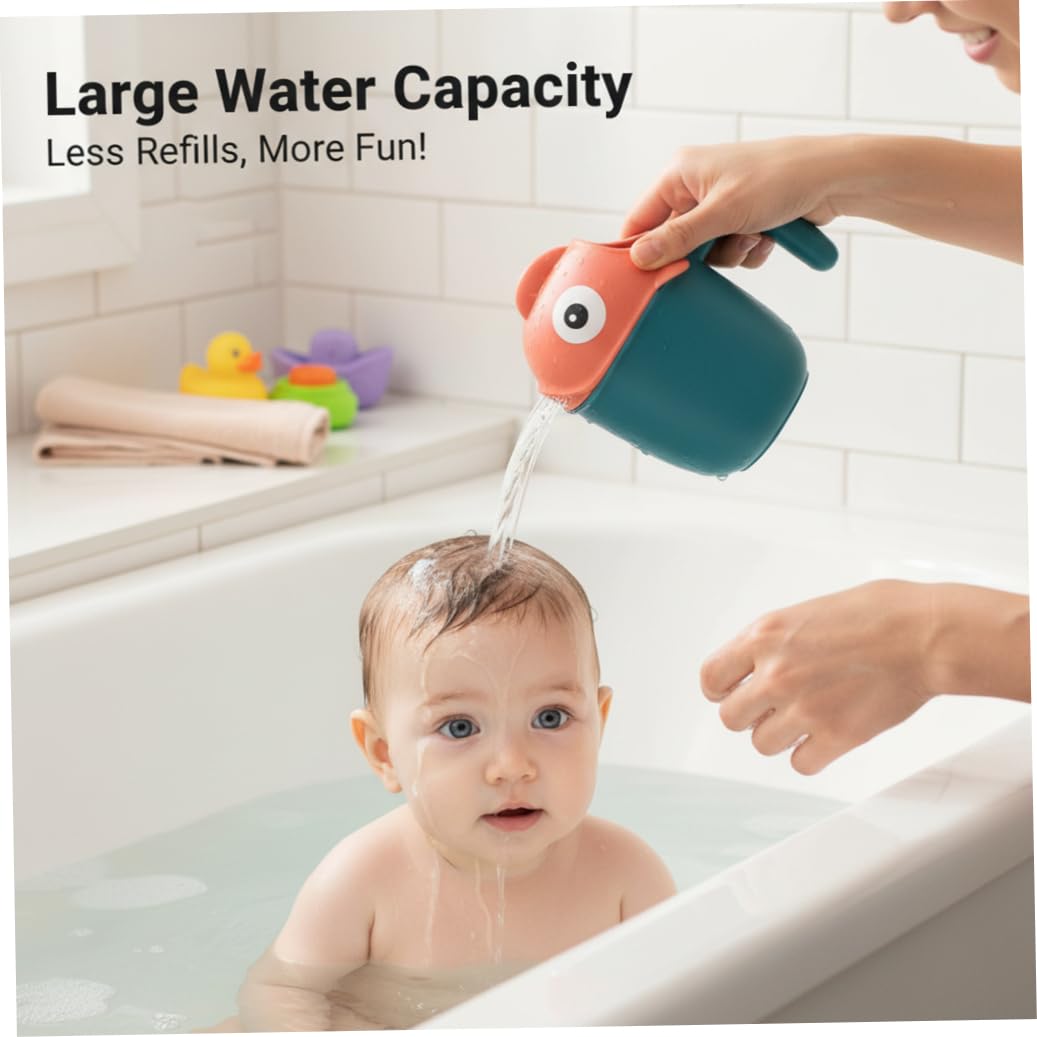 Baby Bath Rinser Cup, Large Capacity Bath Cup for Rinsing Hair with 7-Hole Gentle Shower, Easy-Grip Cartoon Fish Design for Kids Time