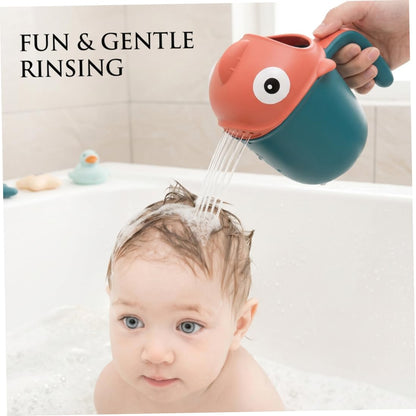 Baby Bath Rinser Cup, Large Capacity Bath Cup for Rinsing Hair with 7-Hole Gentle Shower, Easy-Grip Cartoon Fish Design for Kids Time