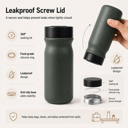 Small 11 oz Vacuum Insulated Stainless Steel Bottle – Leakproof Coffee Flask with 316 Interior, Compact for Tea & Water, Travel Mug for Commute