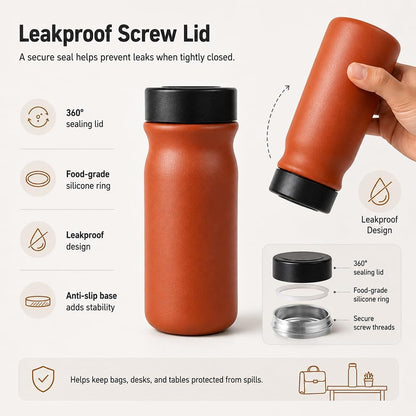 Small 11 oz Vacuum Insulated Stainless Steel Bottle – Leakproof Coffee Flask with 316 Interior, Compact for Tea & Water, Travel Mug for Commute