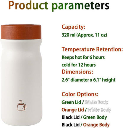 Small 11 oz Vacuum Insulated Stainless Steel Bottle – Leakproof Coffee Flask with 316 Interior, Compact for Tea & Water, Travel Mug for Commute