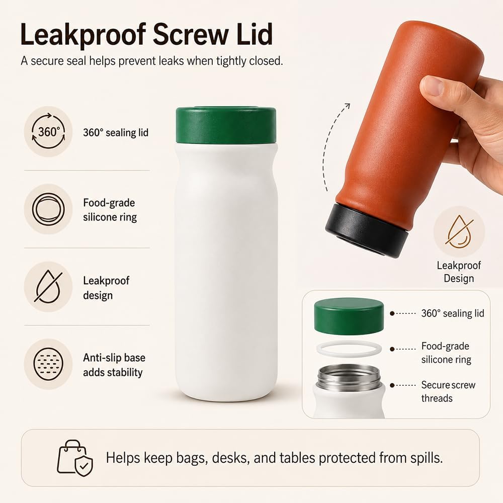 Small 11 oz Vacuum Insulated Stainless Steel Bottle – Leakproof Coffee Flask with 316 Interior, Compact for Tea & Water, Travel Mug for Commute
