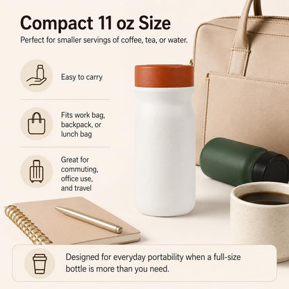Small 11 oz Vacuum Insulated Stainless Steel Bottle – Leakproof Coffee Flask with 316 Interior, Compact for Tea & Water, Travel Mug for Commute