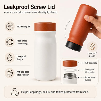 Small 11 oz Vacuum Insulated Stainless Steel Bottle – Leakproof Coffee Flask with 316 Interior, Compact for Tea & Water, Travel Mug for Commute